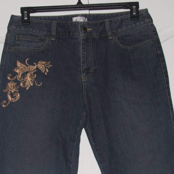 ANN TAYLOR LOFT Medium Wash Gold Embroidery Bootleg Jeans Size 10 - Picture 2 of 5